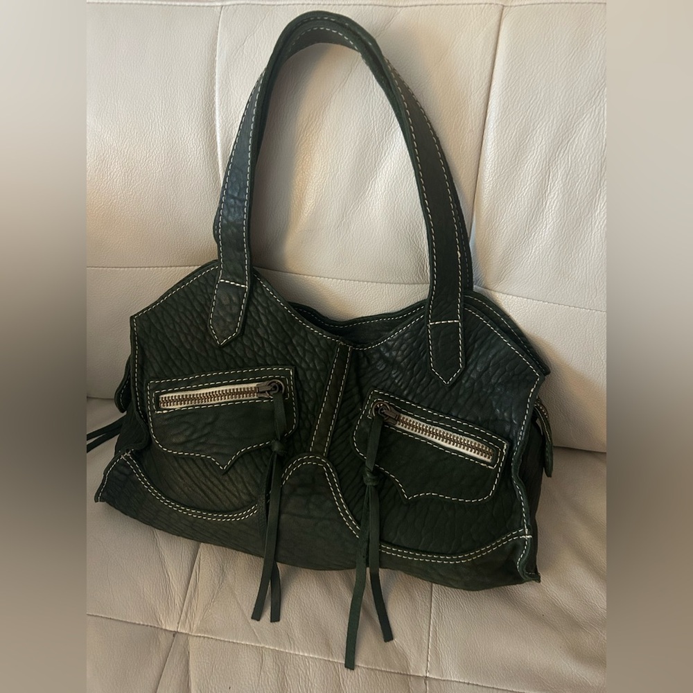 Dark green saddle bag stitching leather Y2K made in Italy western cowgirl
